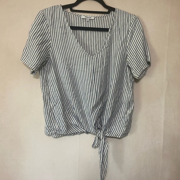Madewell EUC novel stripe tie front v neck top size XS relaxed fit casual - Picture 2 of 5
